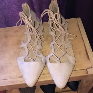 Never worn Just Fab nude laceup flats